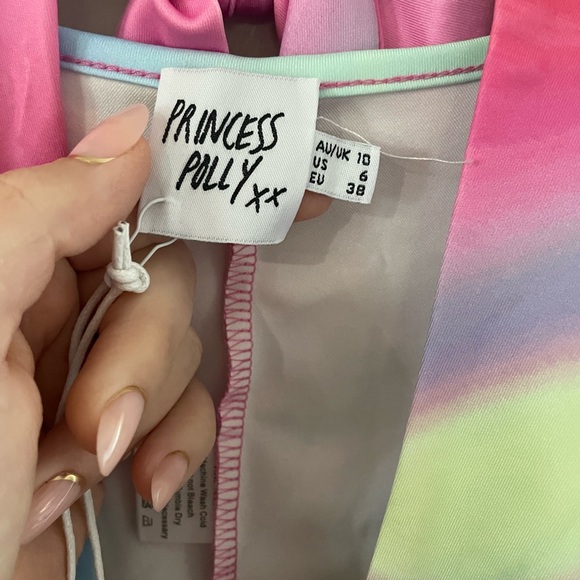 Princess Polly Two Piece Set Pink Multi Color Bodysuit and Cardigan - Picture 7 of 12